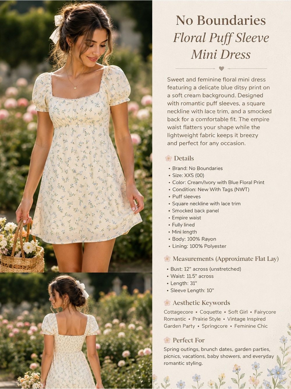 No Boundaries Ivory Dress with Blue and Green Floral Print